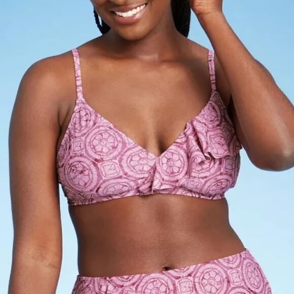 Shade & Shore Pink Ruffle Asymmetrical Bikini 2 Piece Summer Cute Set NWT - Picture 6 of 15